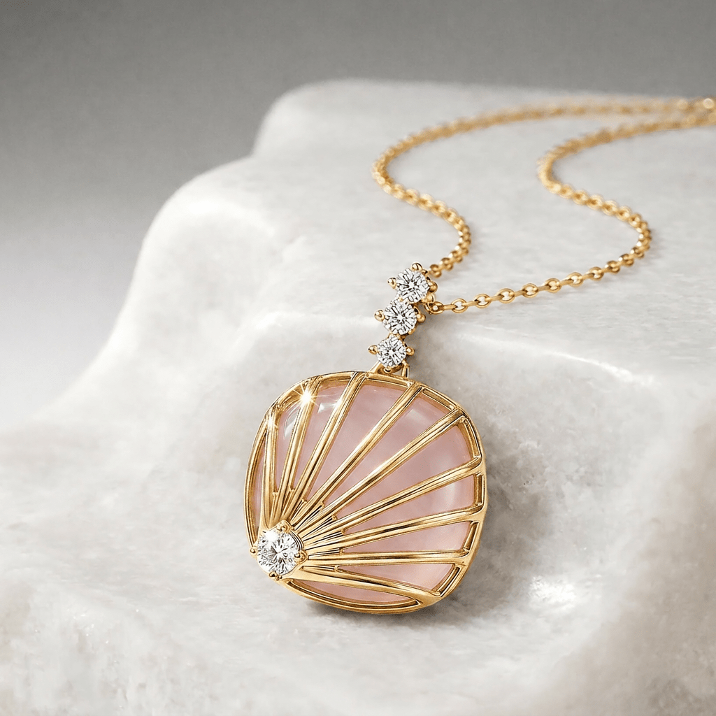 Pendentif avec chaîne - Doré Or jaune 18k, Quartz, Oxyde de zirconium - Maison Di Giorgio