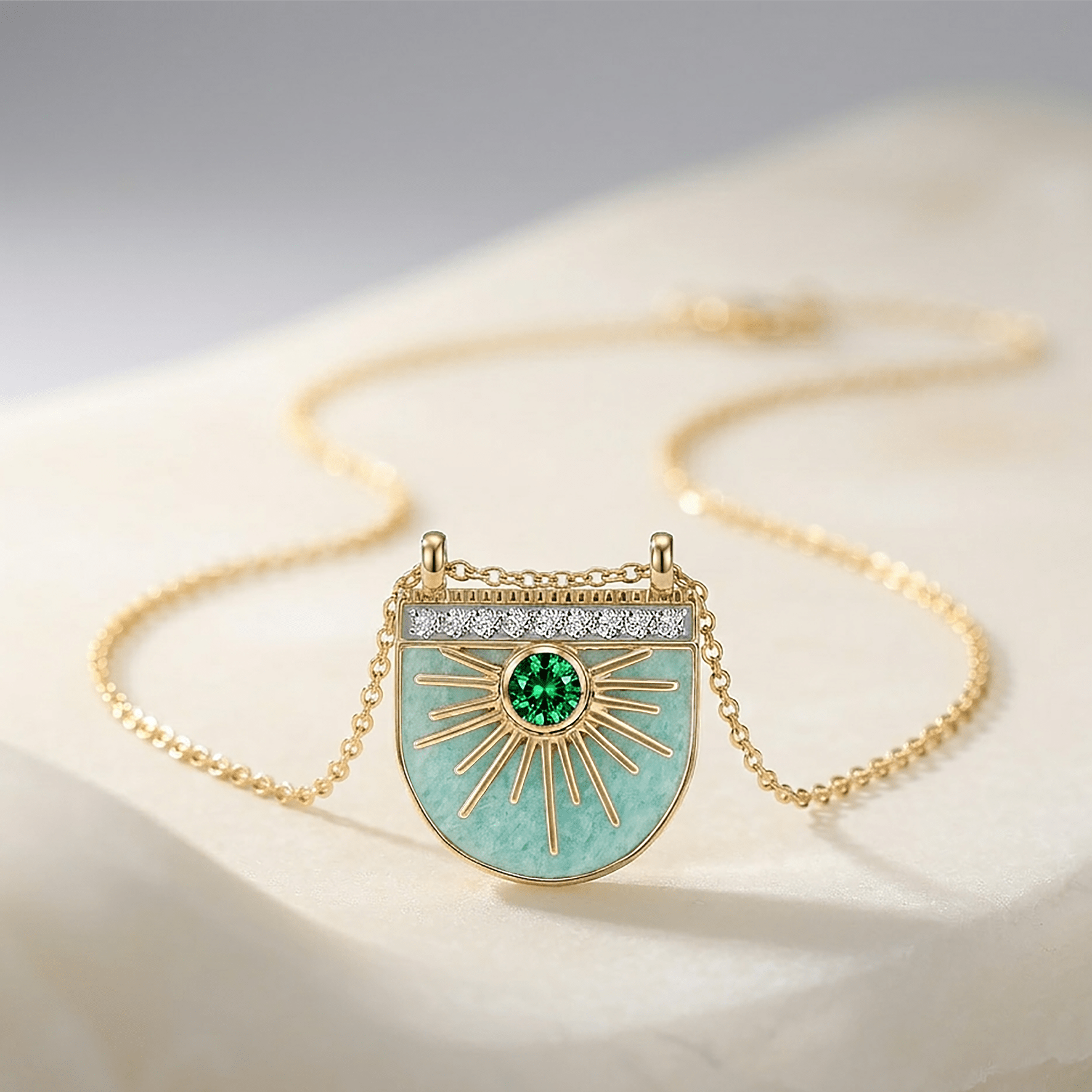 Collier - Doré Or jaune 18k et Argenté, Amazonite, Oxyde de zirconium - Maison Di Giorgio