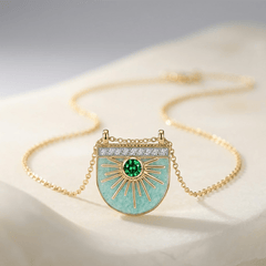 Collier - Doré Or jaune 18k et Argenté, Amazonite, Oxyde de zirconium - Maison Di Giorgio