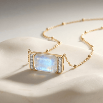Collier - Doré Or jaune 18k et Argenté, Pierre de lune, Oxyde de zirconium - Maison Di Giorgio