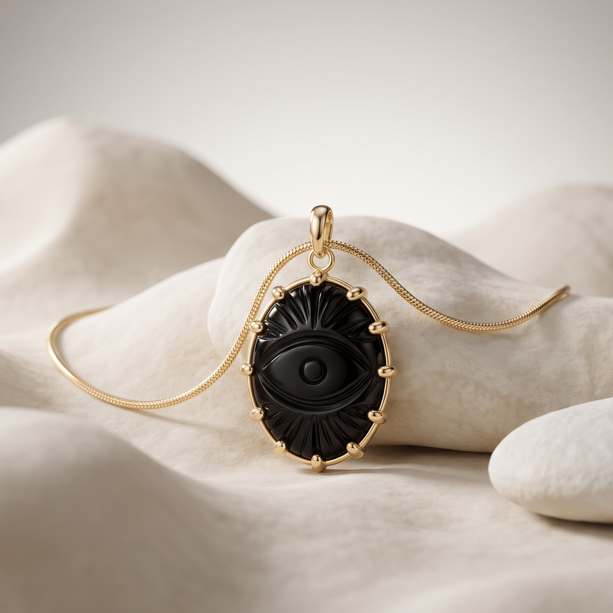 Médaillon doré à l'Or jaune fin, Onyx noir - Maison Di Giorgio