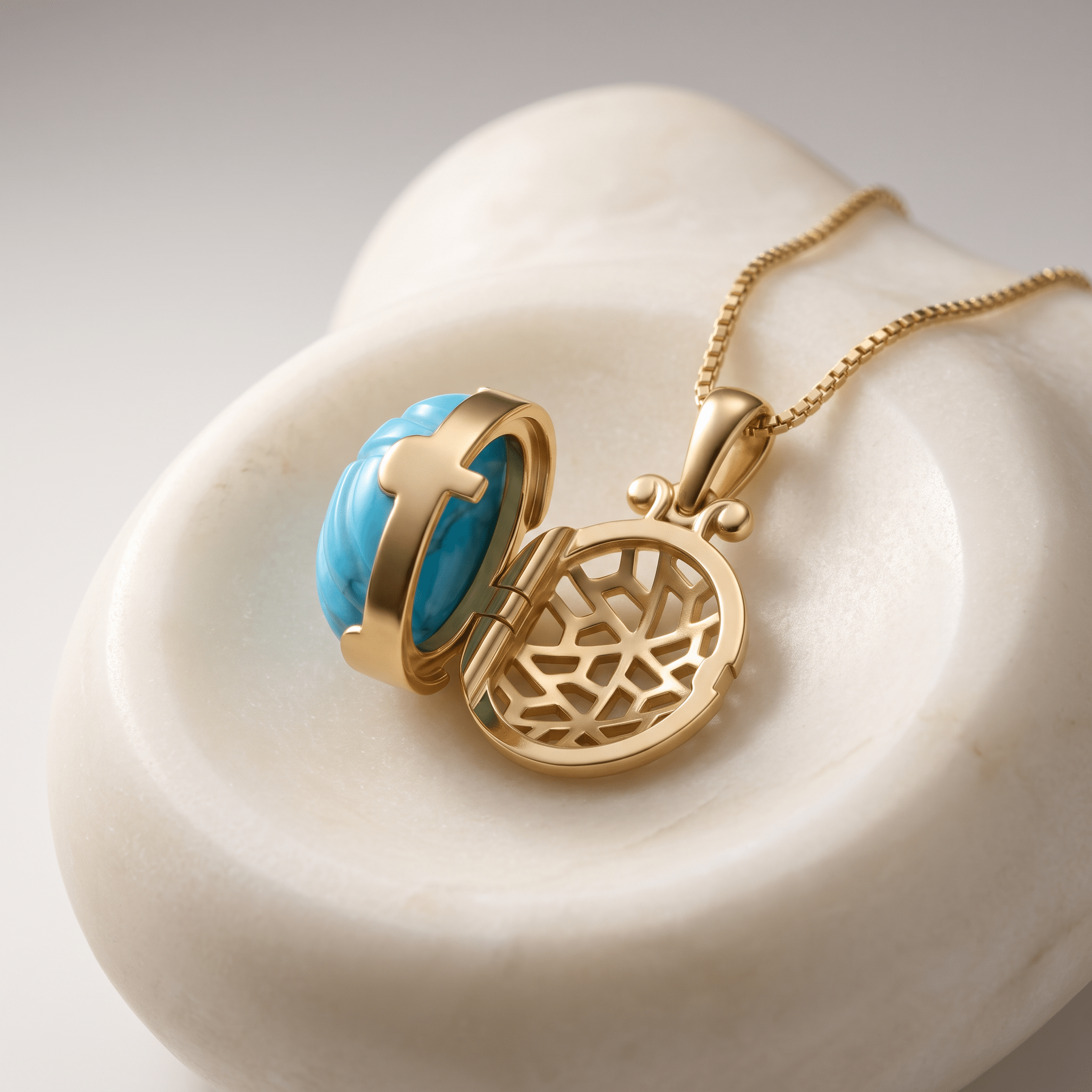 Médaillon doré Or jaune fin, Turquoise - Maison Di Giorgio