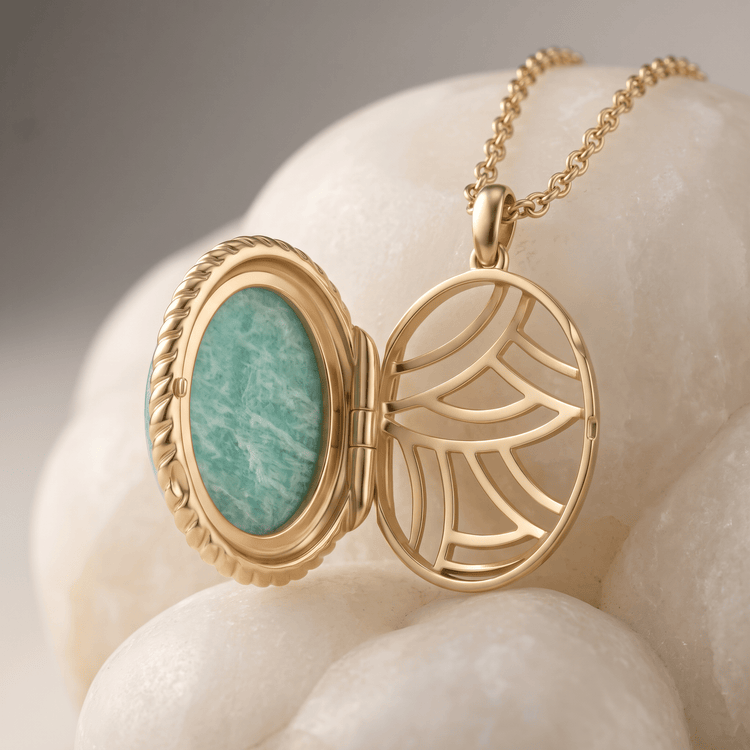 Médaillon doré à l'Or jaune fin, Amazonite - Maison Di Giorgio