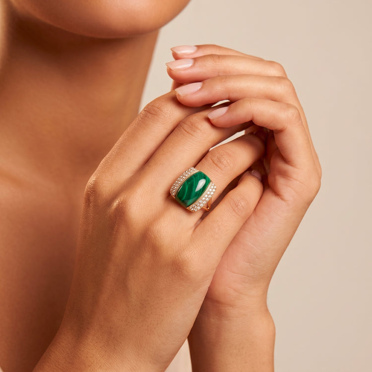 Bague Mona-Lisa - Dorée Or jaune 18k, Malachite & Oxyde de zirconium - Maison Di Giorgio