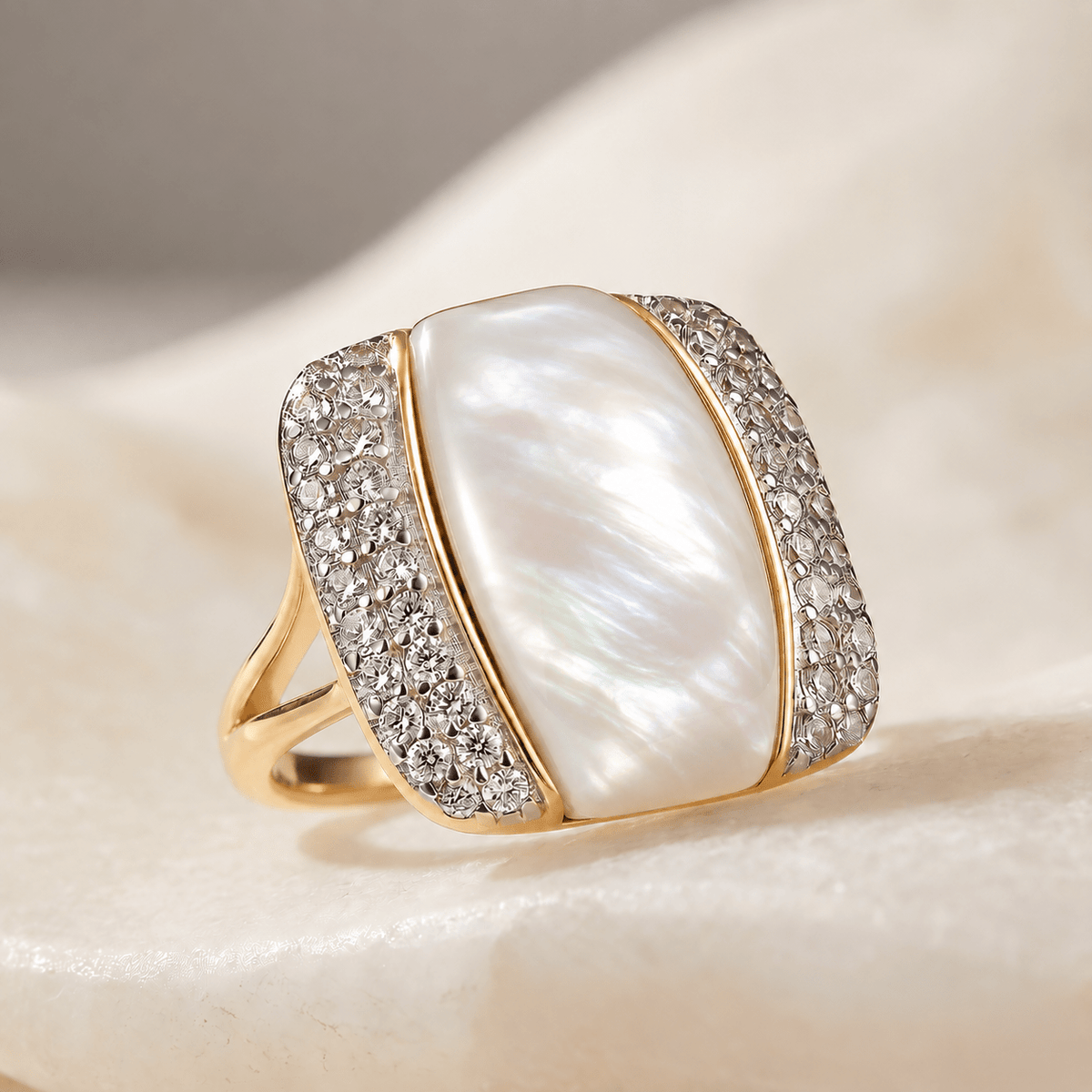 Bague - Dorée Or jaune 18k et Argentée, Oxyde de zirconium, Coquille - Maison Di Giorgio