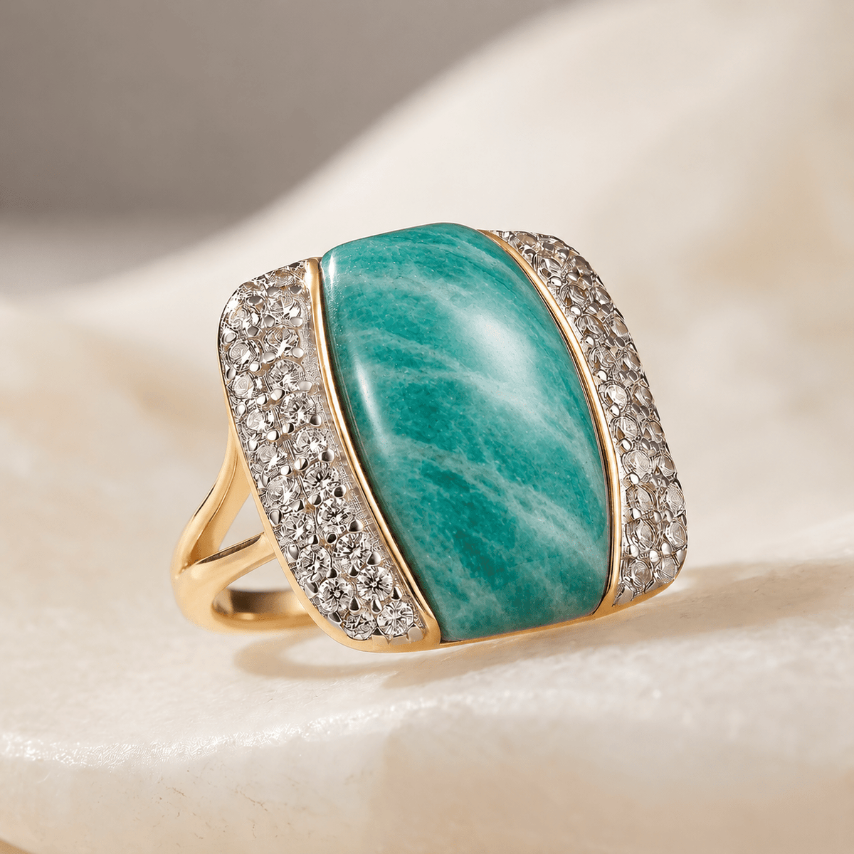 Bague - Dorée Or jaune 18k et Argentée, Oxyde de zirconium, Amazonite - Maison Di Giorgio