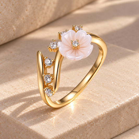 Bague - Dorée Or jaune 18k, Nacre et Oxyde de zirconium