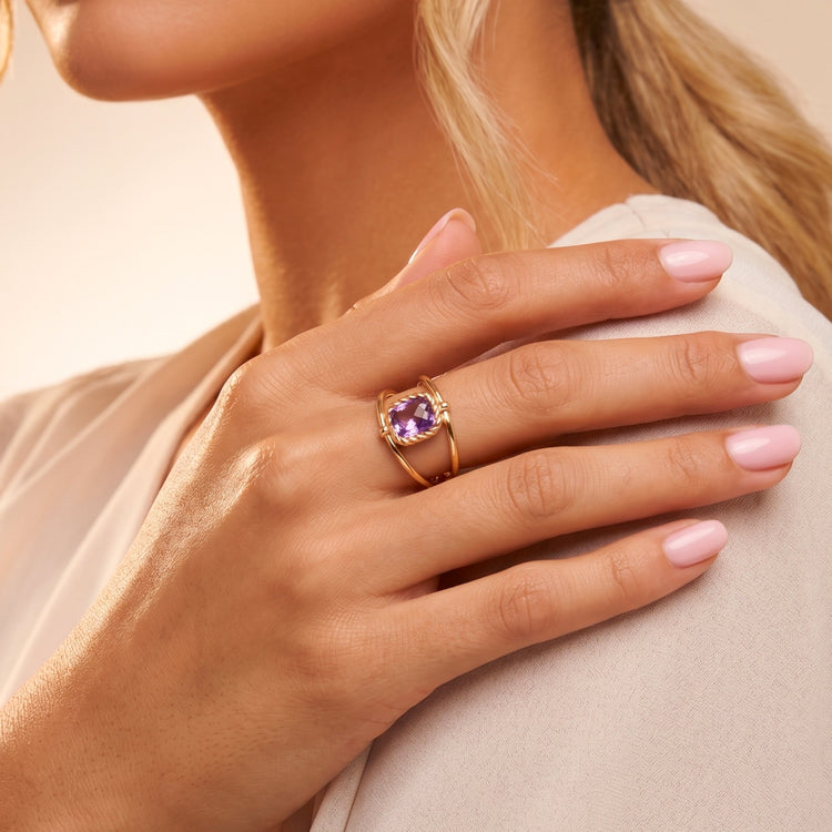 Bague Talisman - Dorée Or jaune 18k, Améthyste - Maison Di Giorgio