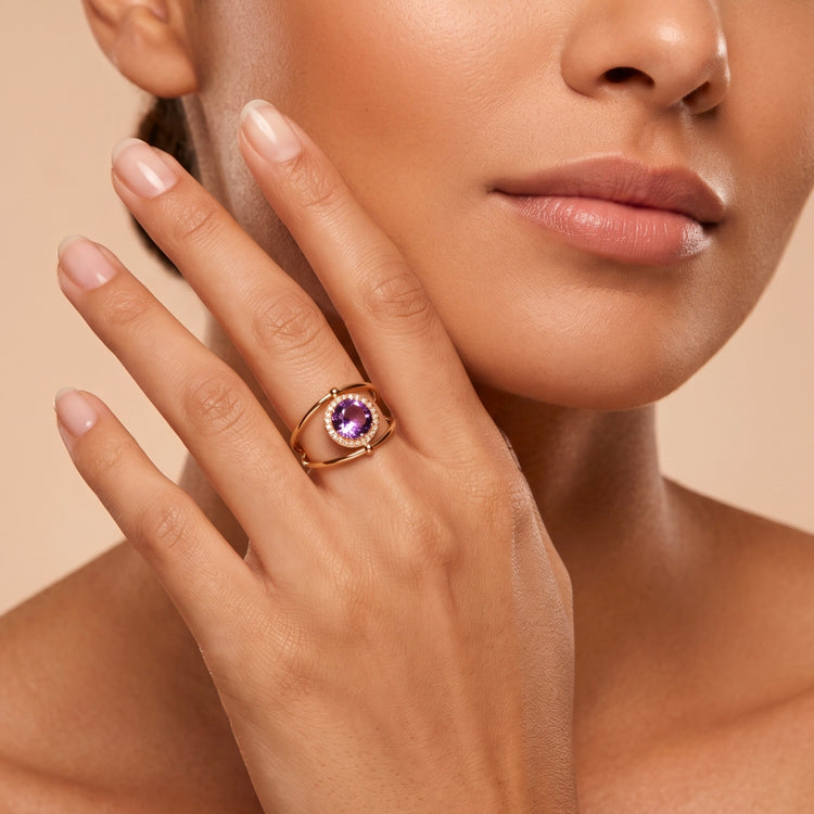 Bague Jòia - Dorée Or jaune 18k, Améthyste & Oxyde de zirconium - Maison Di Giorgio