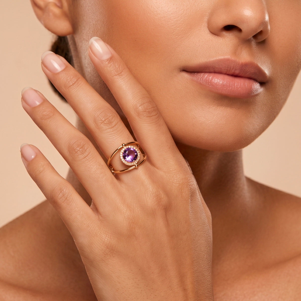 Bague Jòia - Dorée Or jaune 18k, Améthyste & Oxyde de zirconium - Maison Di Giorgio