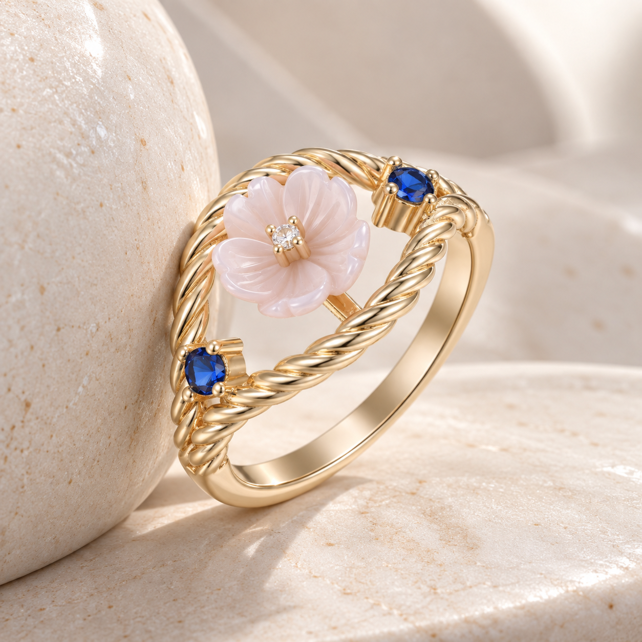 Bague - Dorée Or jaune 18k, Nacre et Oxyde de zirconium