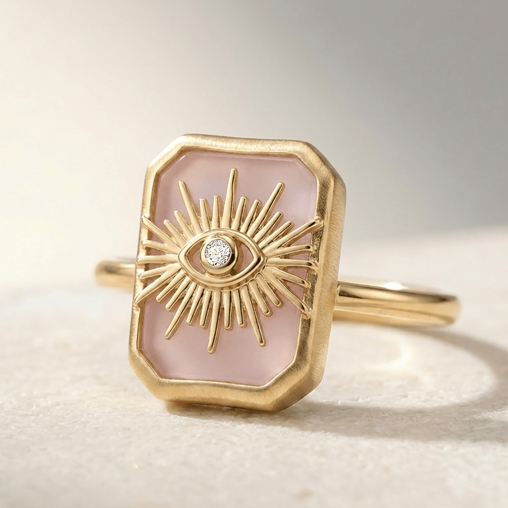 Bague - Dorée Or jaune 18k, Quartz rose, Oxyde de zirconium - Maison Di Giorgio