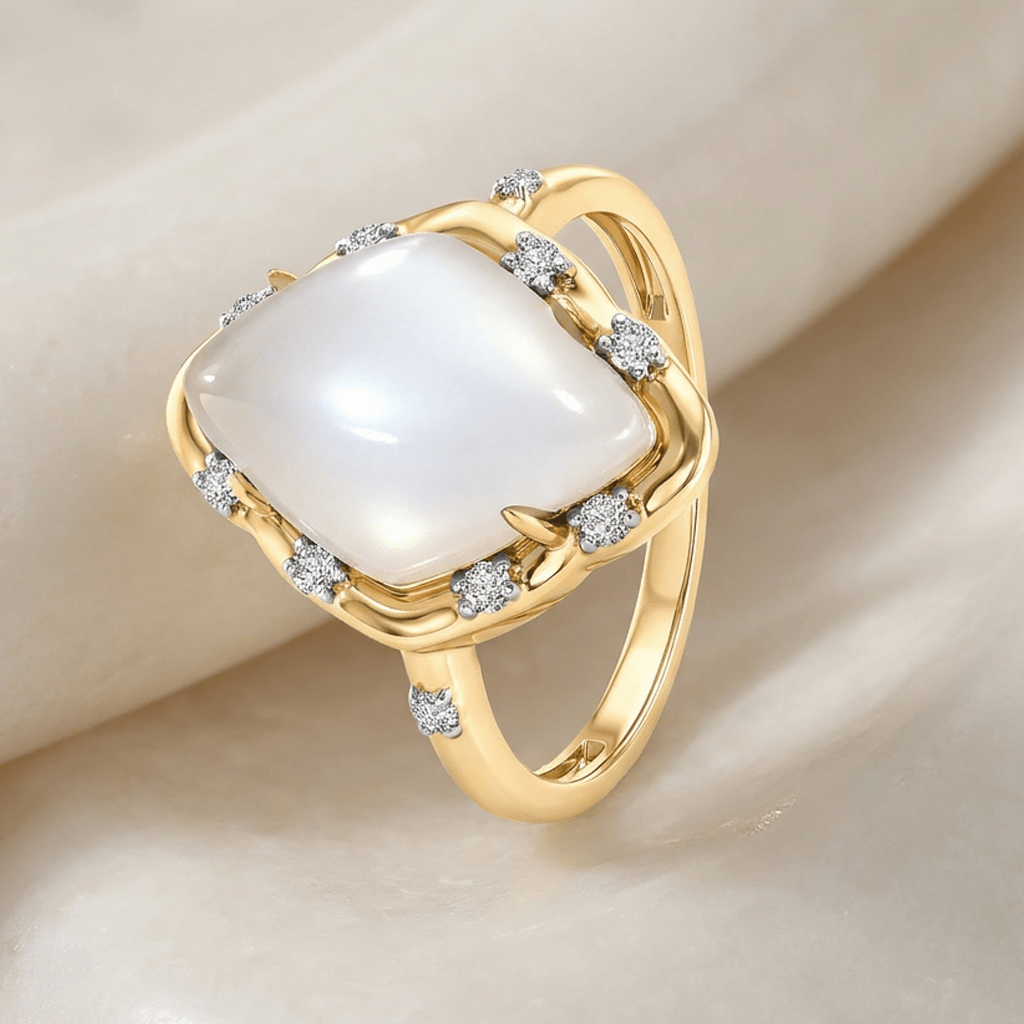 Bague - Dorée Or jaune 18k et Argentée, Pierre de lune, Oxyde de zirconium - Maison Di Giorgio