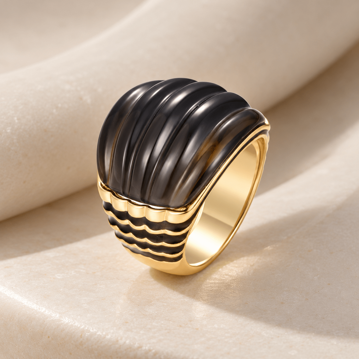 Bague - Dorée Or jaune 18k, Obsidienne, Émail - Maison Di Giorgio