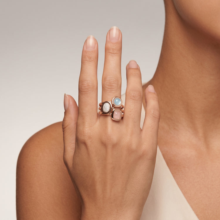 Bague - Dorée Or rose 18k, Calcédoine, Oxyde de zirconium - Maison Di Giorgio