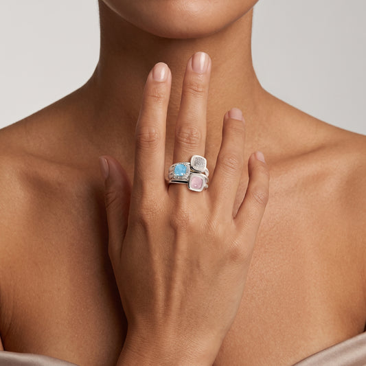 Bague - Argentée, Calcédoine, Oxyde de zirconium - Maison Di Giorgio