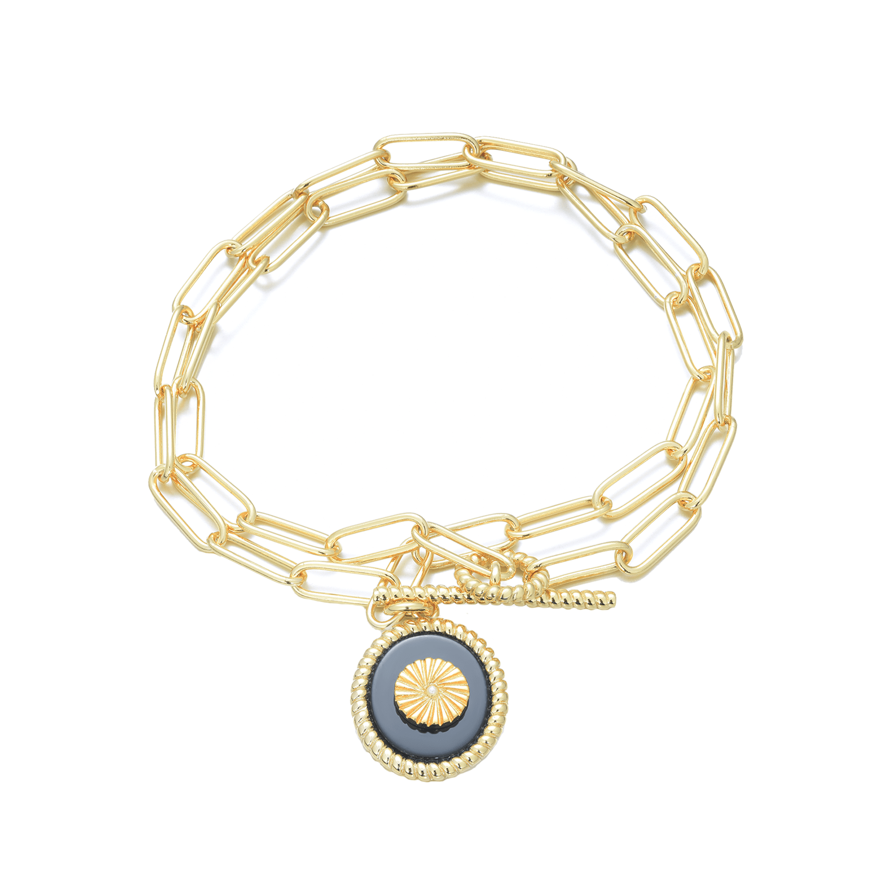 Bracelet chaîne doré Or jaune 18k, Onyx, Perle - Maison Di Giorgio