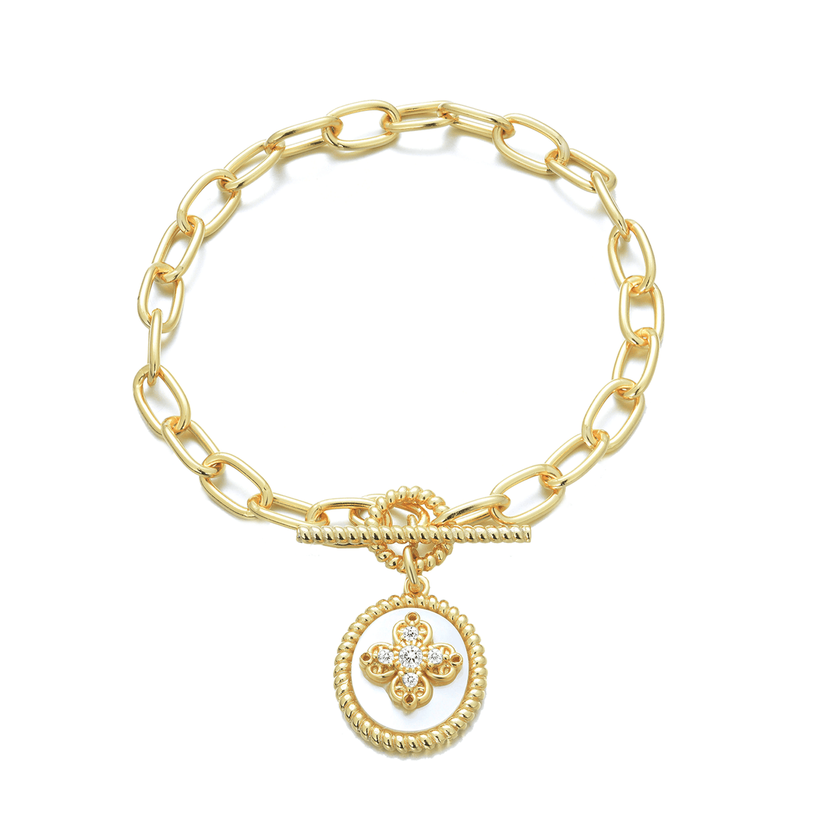 Bracelet doré Or jaune 18k assemblé de Nacre et d'Oxyde de zirconium - Maison Di Giorgio