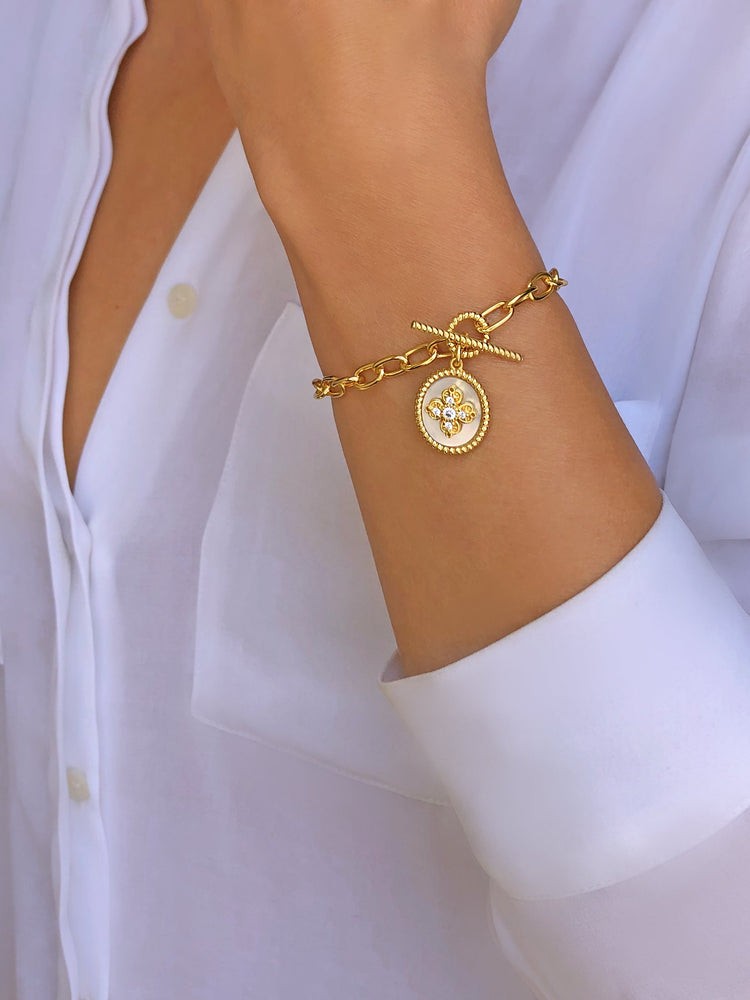 Bracelet doré Or jaune 18k assemblé de Nacre et d'Oxyde de zirconium - Maison Di Giorgio