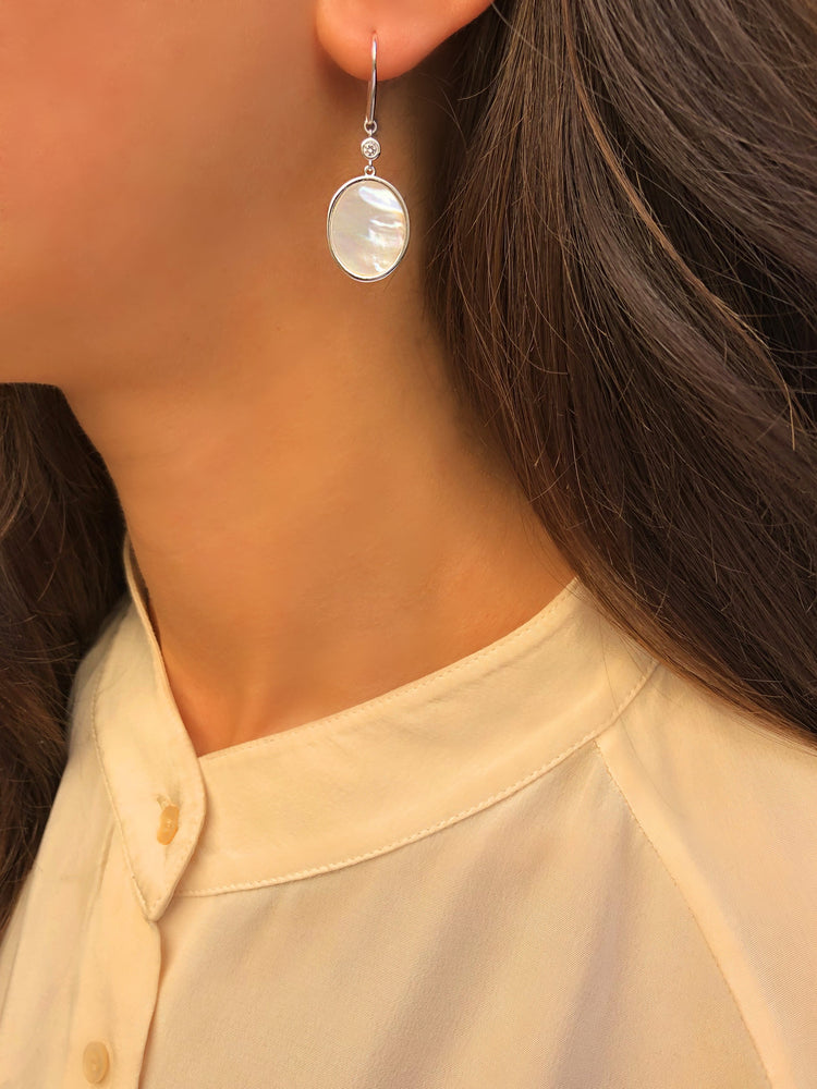 Boucles d'oreilles Argentées, Nacre, Oxyde de zirconium - Maison Di Giorgio