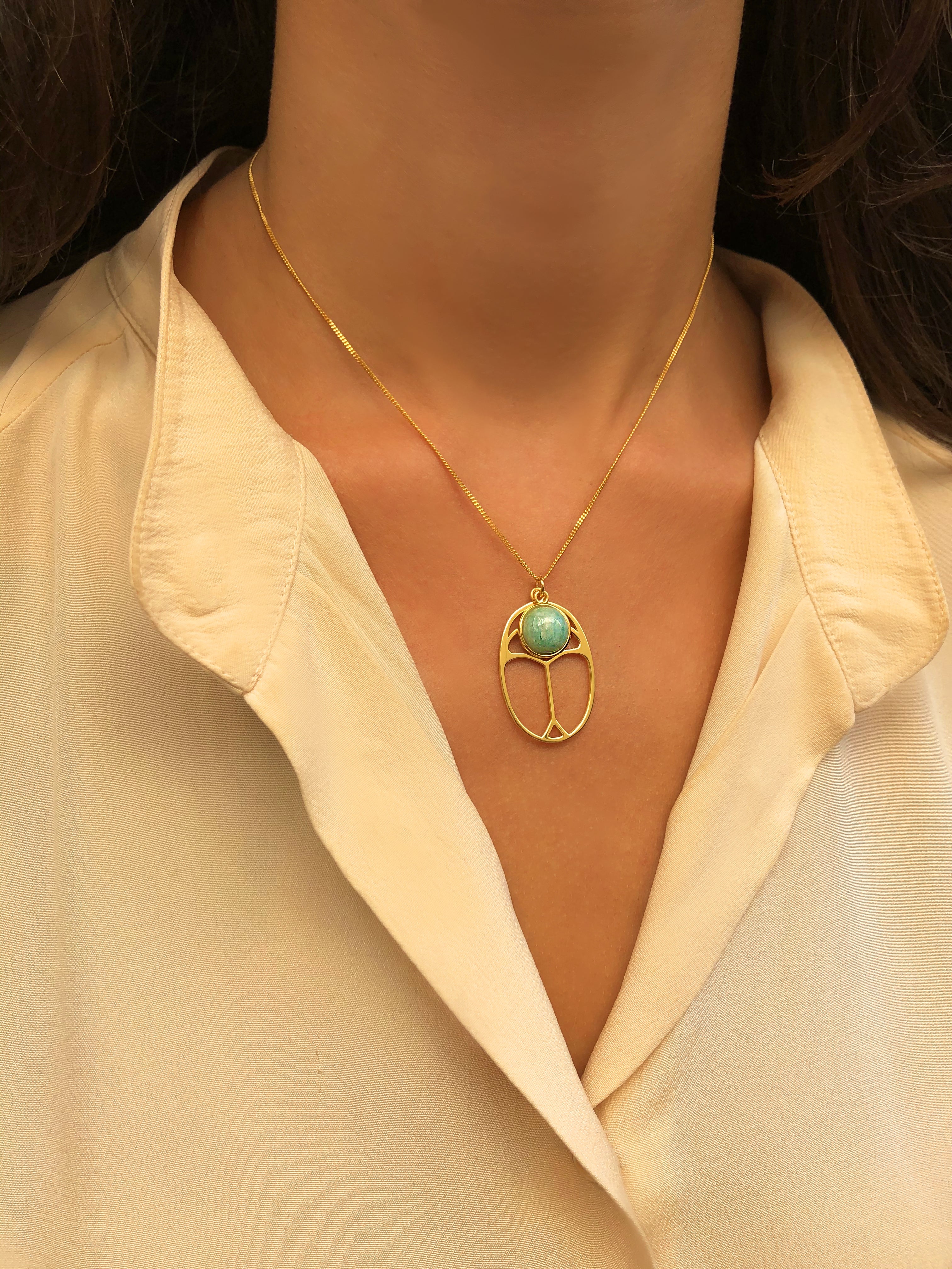 Collier doré Or jaune 18k, Amazonite - Maison Di Giorgio