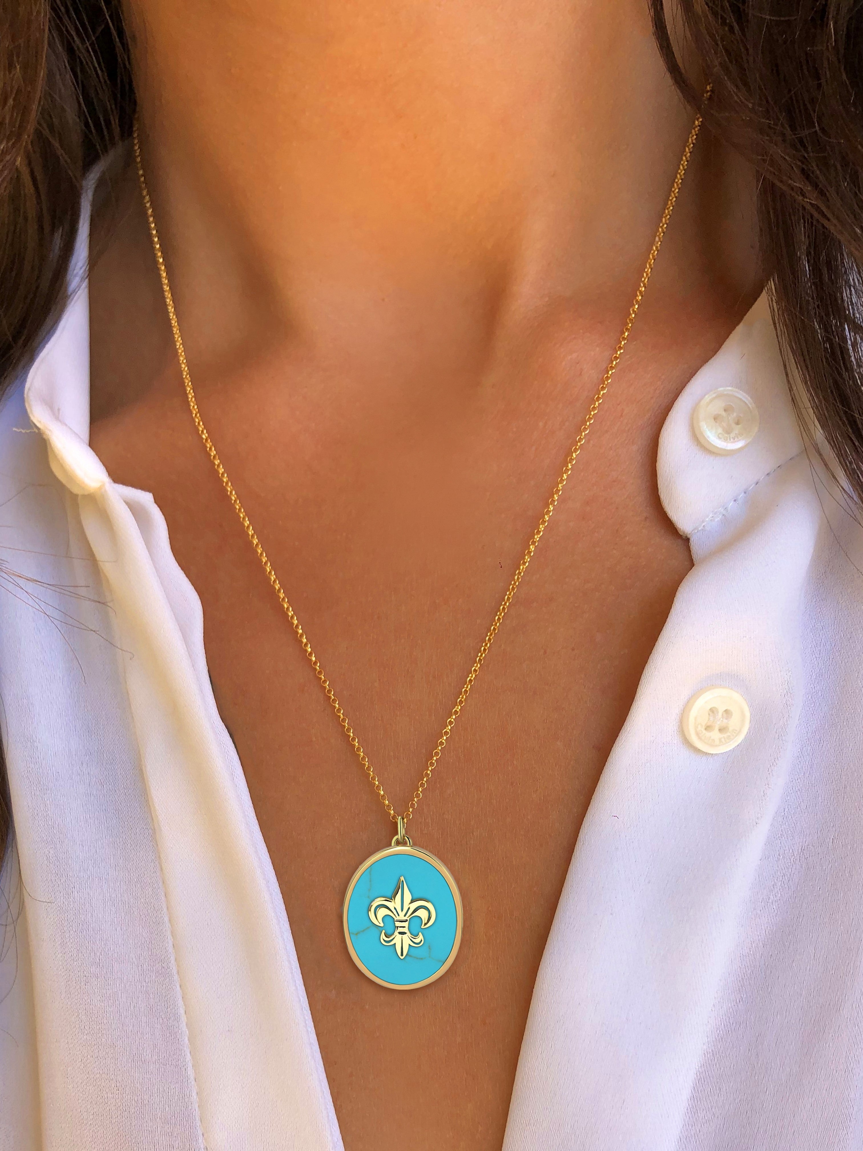 Collier doré Or jaune 18k assemblé de Turquoise - Maison Di Giorgio