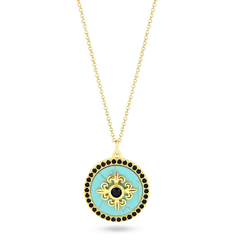 Collier doré Or jaune 18k, Turquoise & Oxyde de zirconium - Maison Di Giorgio