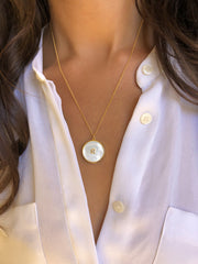 Collier réversible doré Or jaune 18k, Nacre, Onyx noir, Oxyde de zirconium - Maison Di Giorgio