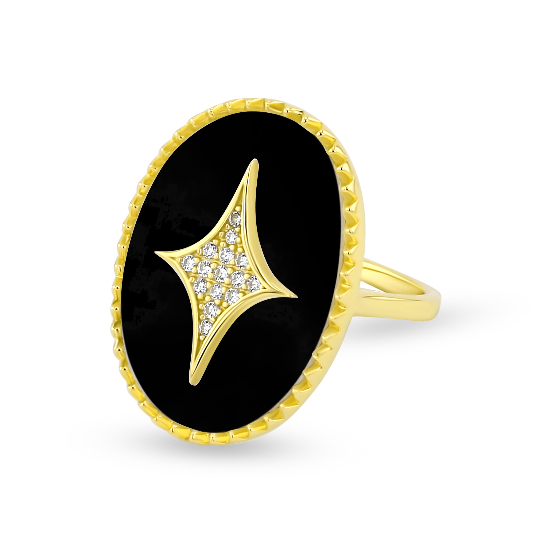 Bague dorée Or jaune 18k assemblée d'Onyx noir et d'Oxyde de zirconium - Maison Di Giorgio