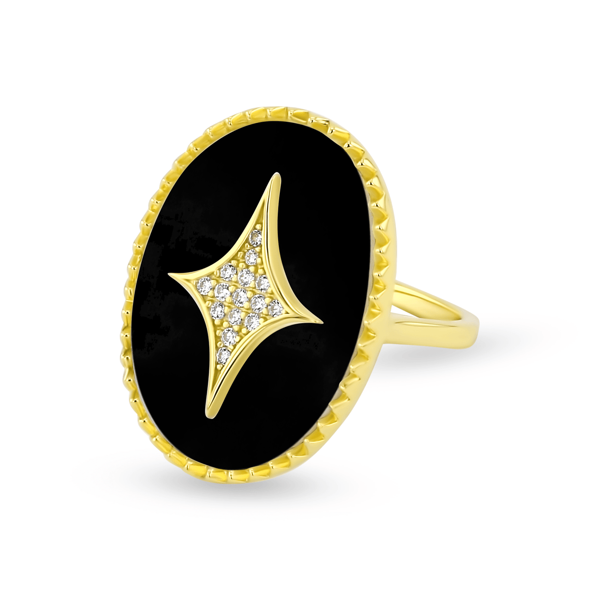Bague dorée Or jaune 18k assemblée d'Onyx noir et d'Oxyde de zirconium - Maison Di Giorgio