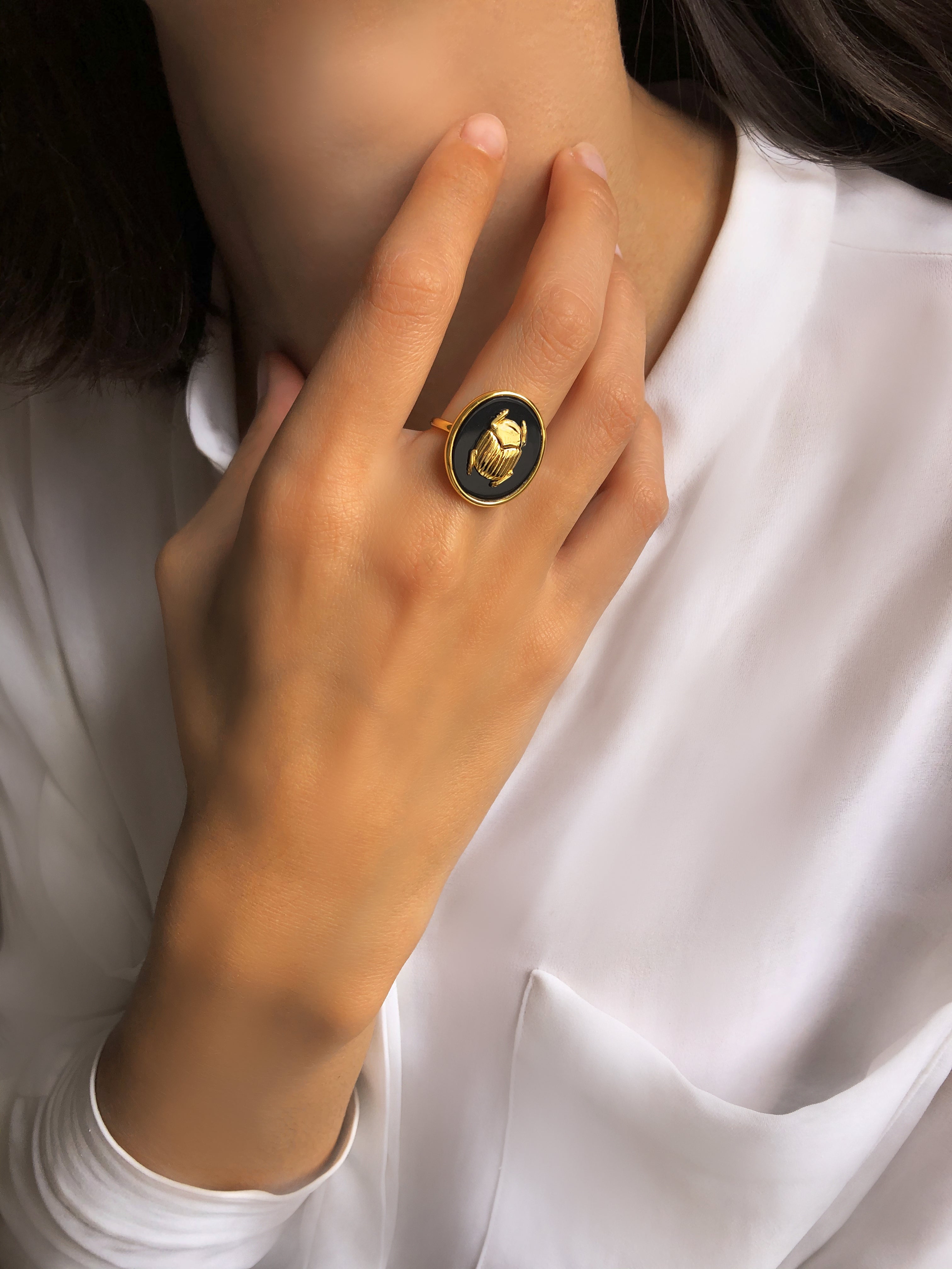 Bague dorée Or jaune 18k, Onyx noir - Maison Di Giorgio