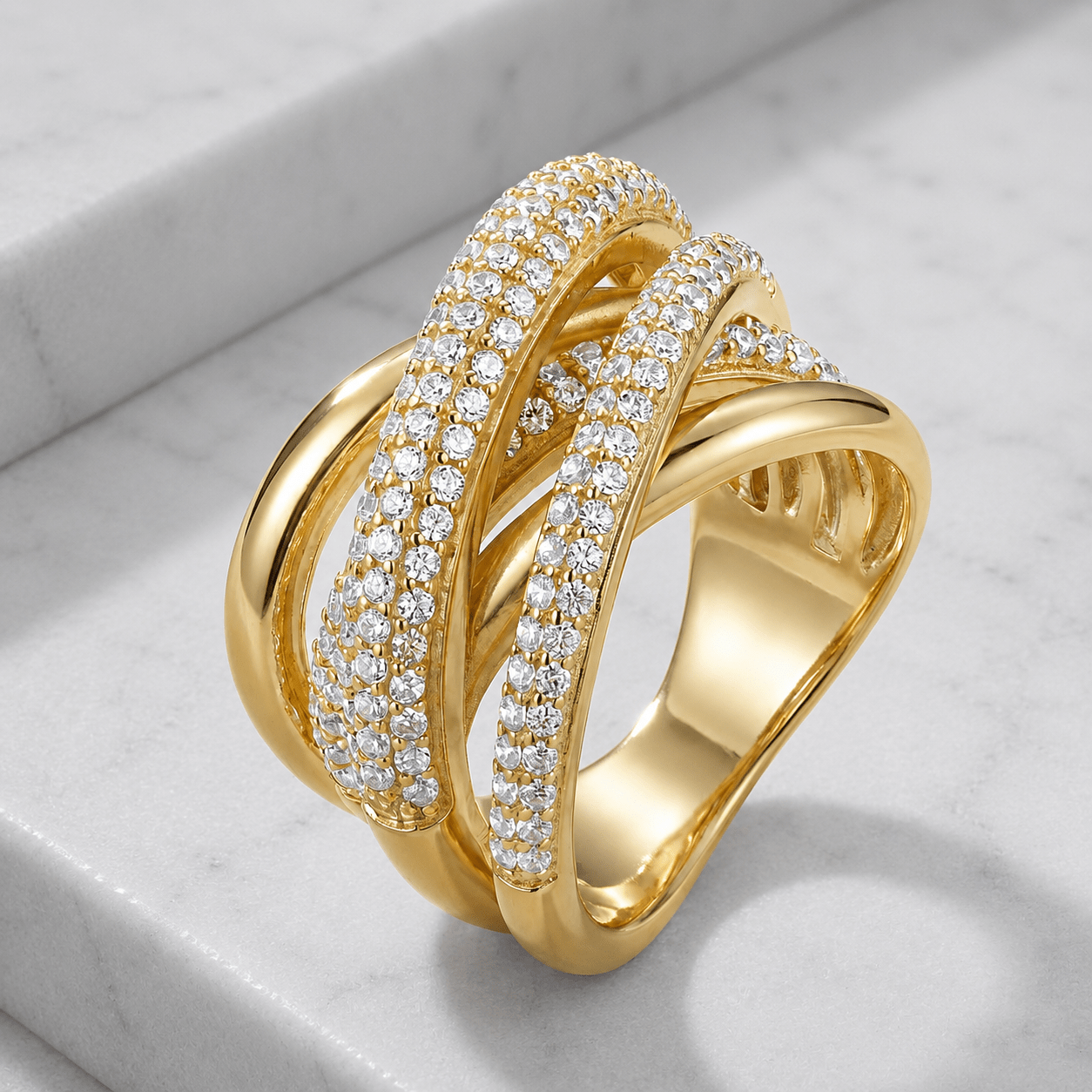Bague dorée Or jaune 18k assemblée d'Oxyde de zirconium - Maison Di Giorgio