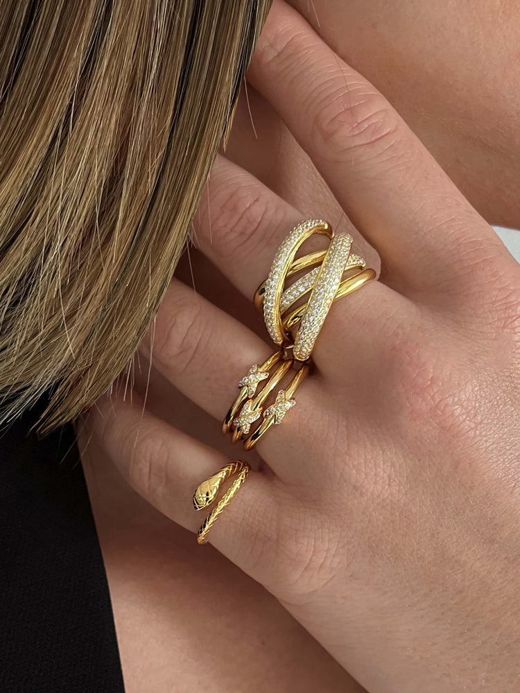 Bague dorée Or jaune 18k assemblée d'Oxyde de zirconium - Maison Di Giorgio