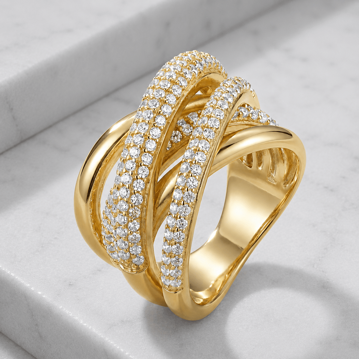 Bague dorée Or jaune 18k assemblée d'Oxyde de zirconium - Maison Di Giorgio