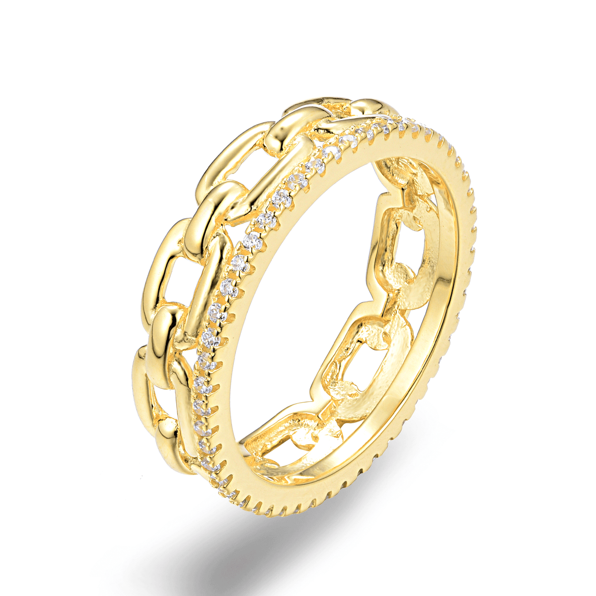 Bague dorée Or jaune 18k assemblée d'Oxyde de zirconium