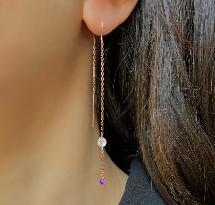 Boucles d'oreilles en Argent 925 doré Or rose 18k assemblées d'Améthyste et Quartz rose - Maison Di Giorgio