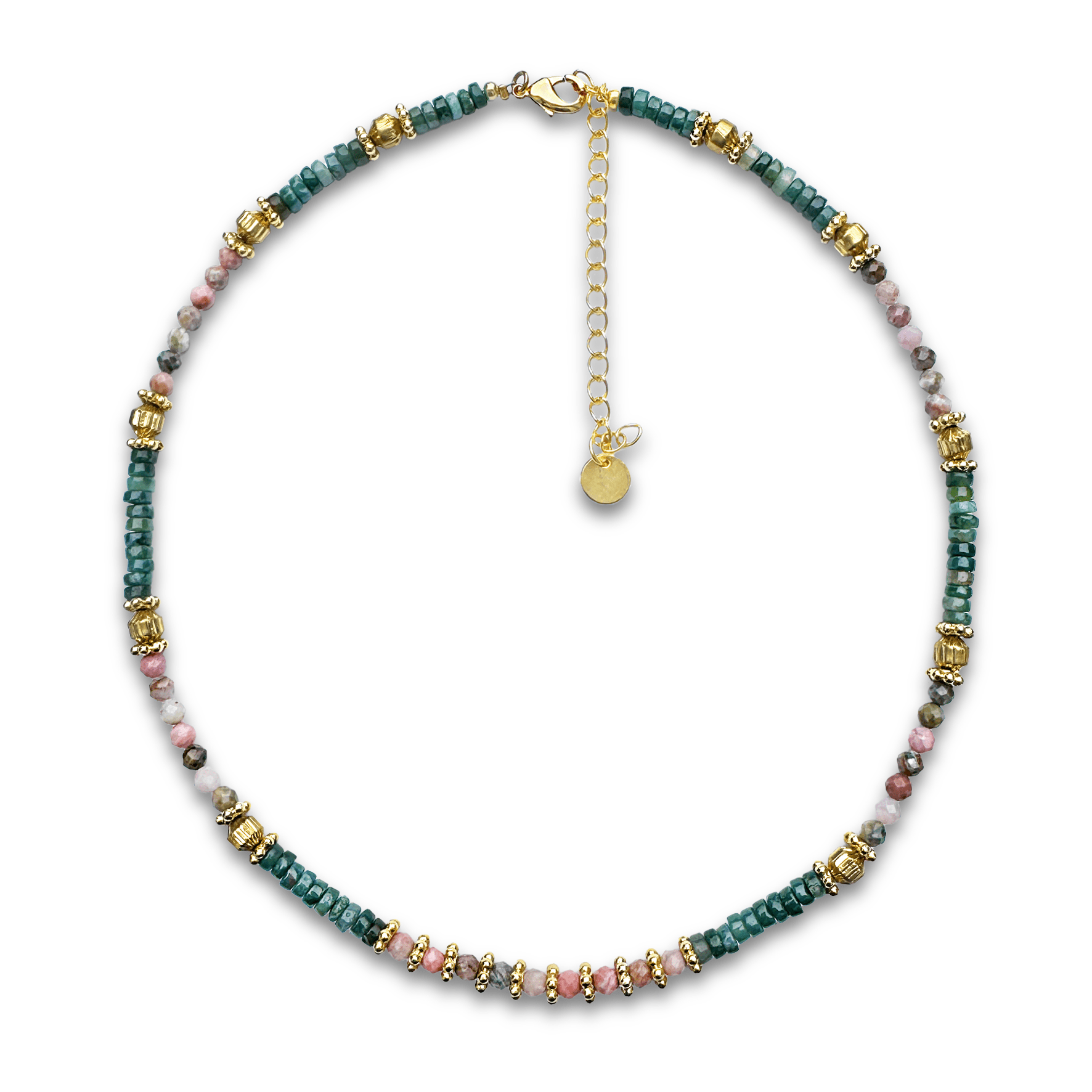 Collier perles doré Or jaune 18k, Rhodonite, Agate mousse - Maison Di Giorgio