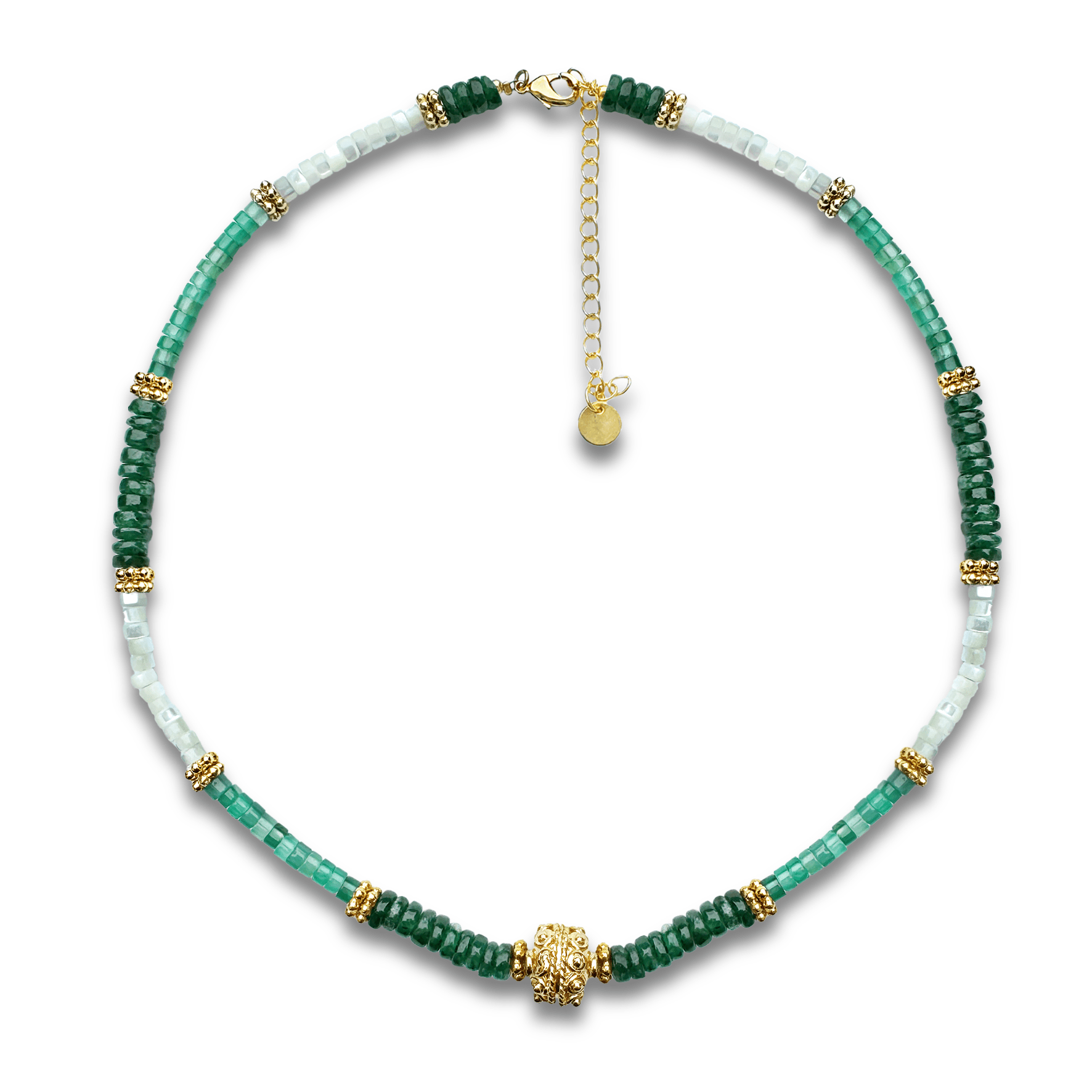 Collier perles doré Or jaune 18k, Aventurine verte, Onyx vert, Nacre - Maison Di Giorgio