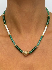 Collier perles doré Or jaune 18k, Aventurine verte, Onyx vert, Nacre - Maison Di Giorgio