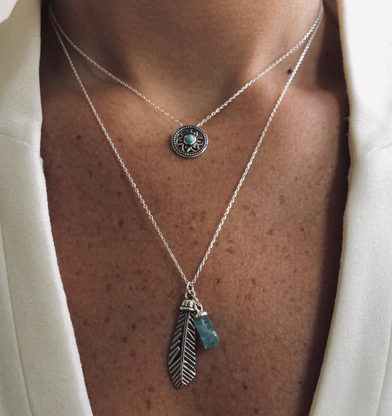 Collier en Argent 925 plaqué Argent assemblé de Turquoise - Maison Di Giorgio