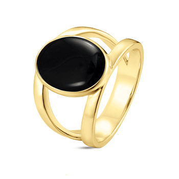 Bague en Argent 925 doré Or jaune 18k assemblée d'Onyx noir - Maison Di Giorgio