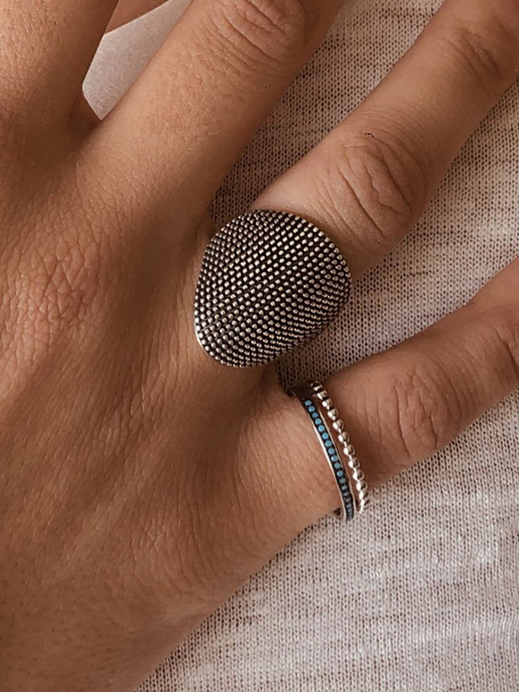 Bague en Argent 925 plaqué Rhodium assemblée de Turquoise - Maison Di Giorgio