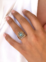 Bague en Argent 925 doré Or jaune 18k assemblée de Labradorite