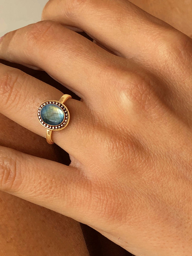 Bague en Argent 925 doré Or jaune 18k assemblée de Labradorite - Maison Di Giorgio