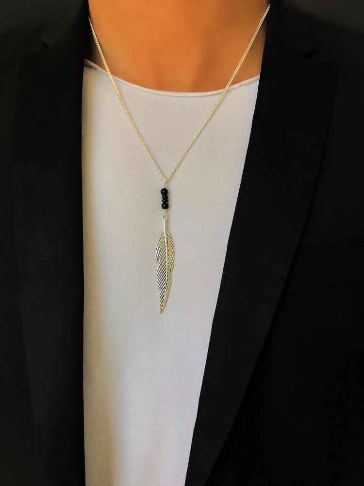 Collier en Argent 925 plaqué Argent assemblé d'Onyx noir - Maison Di Giorgio