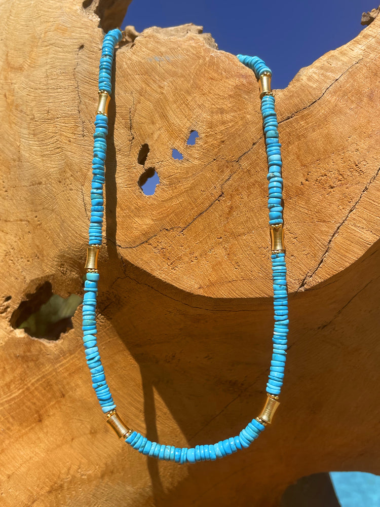 Collier perles doré Or jaune 18k assemblé de turquoise - Maison Di Giorgio