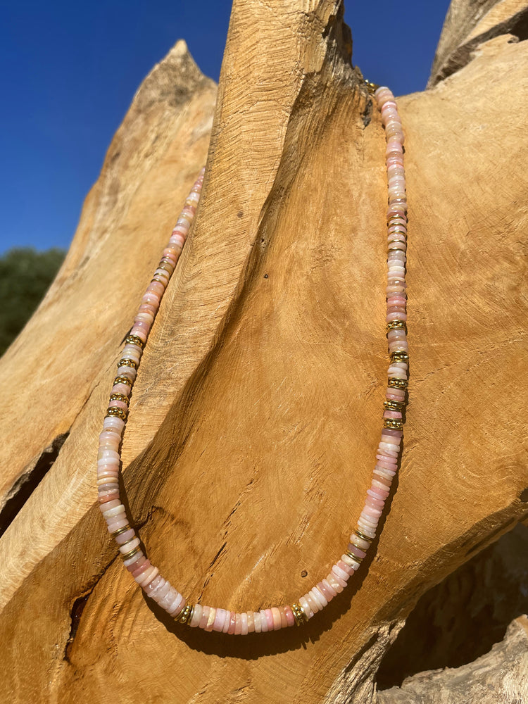 Collier doré Or jaune 18k assemblé d'opale rose - Maison Di Giorgio