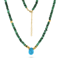 Collier perles doré Or jaune 18k, Jade & Turquoise - Maison Di Giorgio