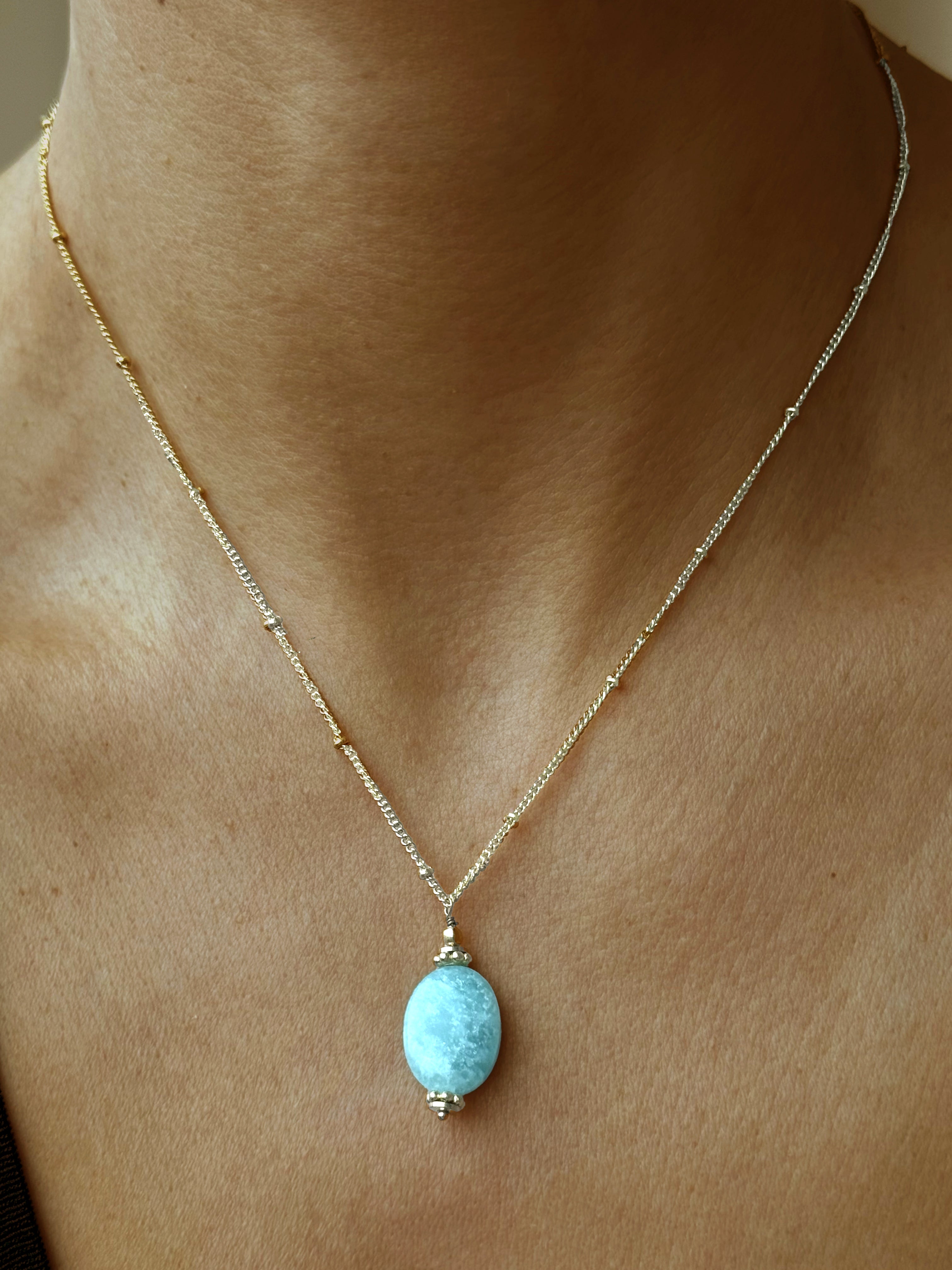 Collier doré Or jaune 18k assemblé d'Amazonite - Maison Di Giorgio