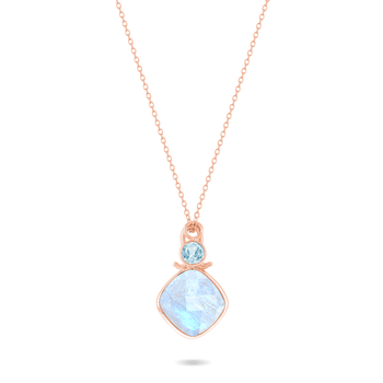 Collier en Argent 925 doré Or rose 18k assemblé de Pierre de lune et Topaze bleue - Maison Di Giorgio